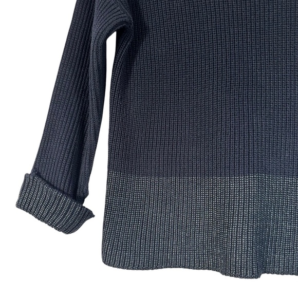 VINCE CHUNKY KNIT COLOR CONTRAST NAVY BLACK CUFFED SWEATER SIZE SMALL - Picture 4 of 9